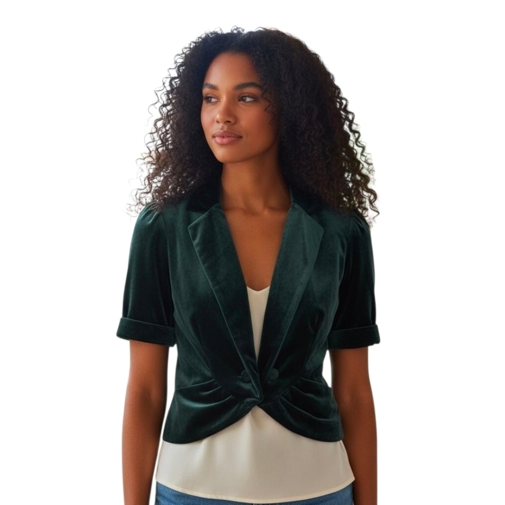 Anthropologie Victorian Y2K Peplum Blazer Jacket Women Size 2 XS Velvet Green